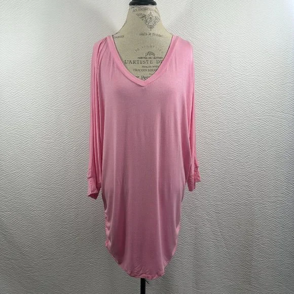 Made by Johnny Women's V-Neck 3/4 Sleeve Dolman Top with Side Shirring XXXL PINK - Picture 4 of 9